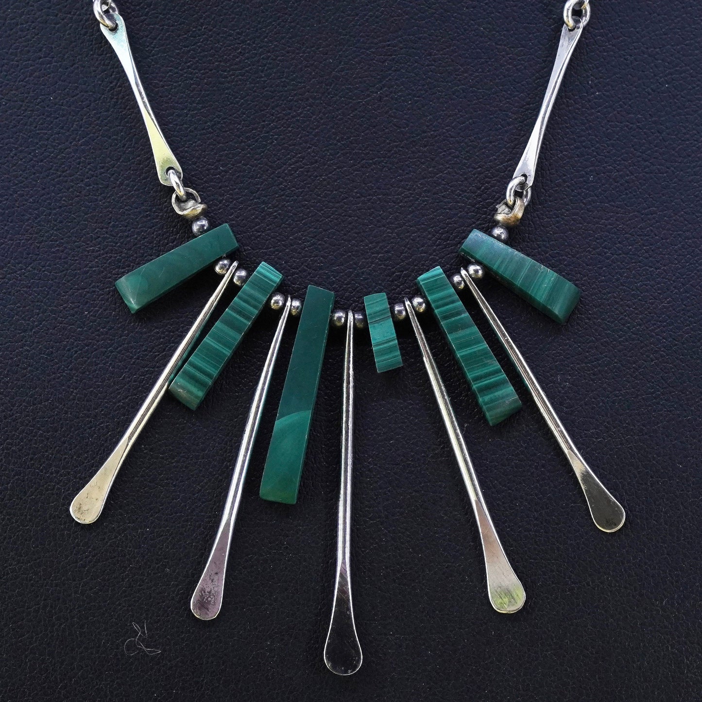 16”, southwestern sterling silver handmade necklace, 925 circle chain malachite