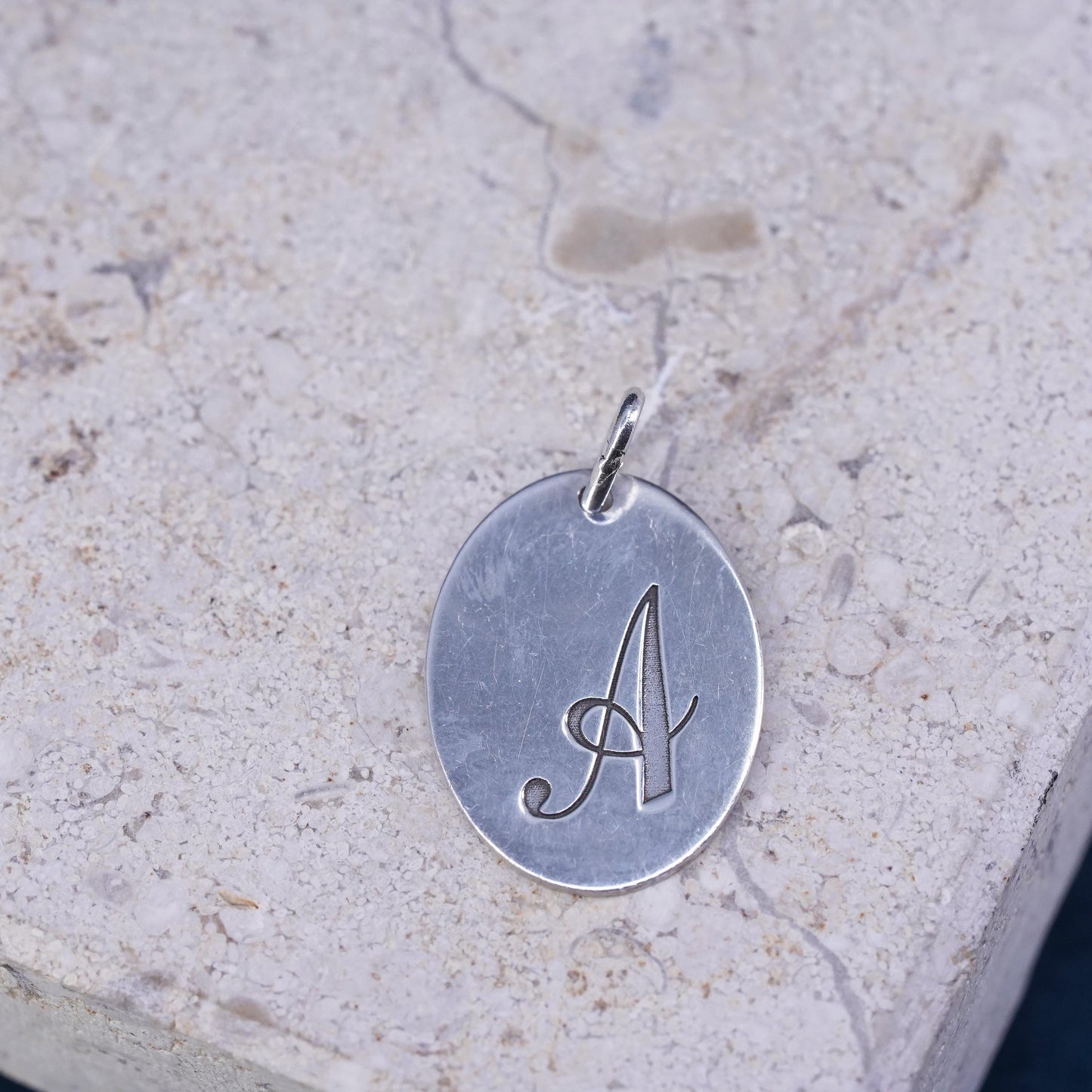 Vintage sterling silver handmade pendant, 925 initial charm, letter “A”