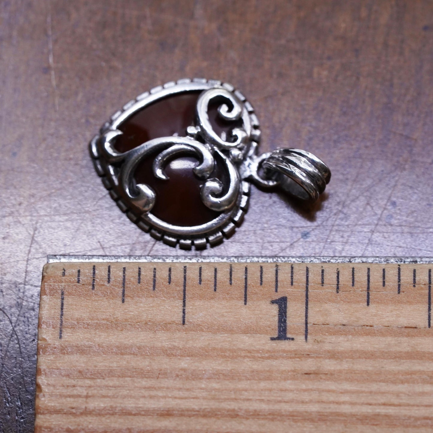 southwestern sterling silver 925 heart pendant with carnelian swirly details