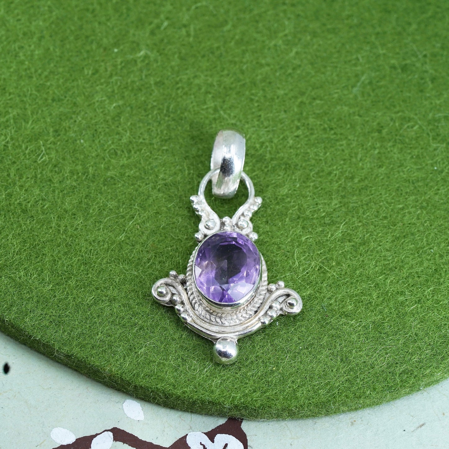 Vintage Sterling 925 silver handmade pendant with amethyst and beads