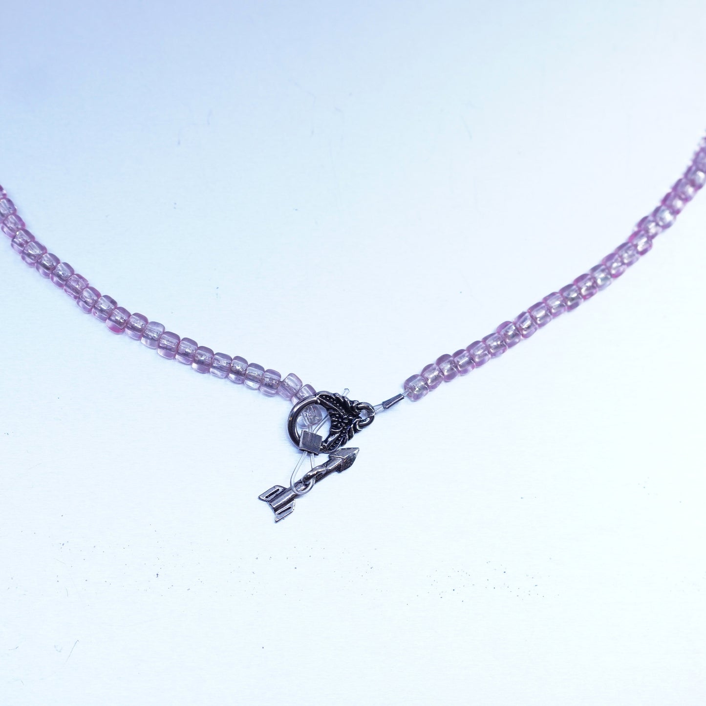 16”, Sterling 925 silver handmade elongated necklace pink rose quartz pendant