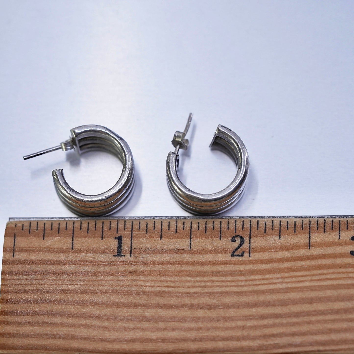 0.75”, vintage Sterling silver handmade earrings, modern 925 wide huggie studs