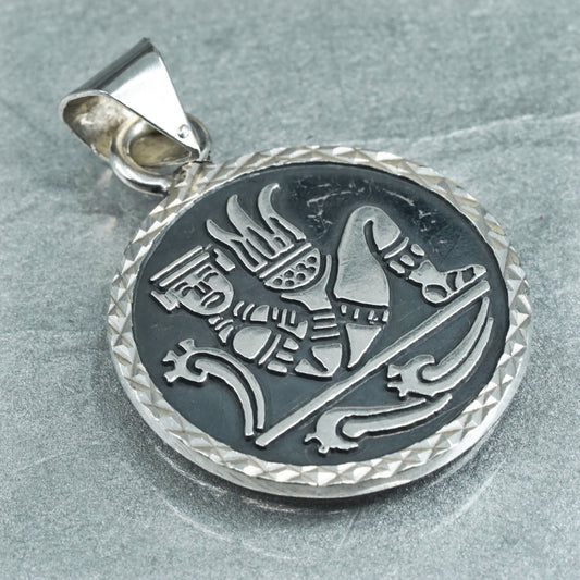 Vintage Mexico sterling 925 silver handmade embossed mayan figure pendant charm