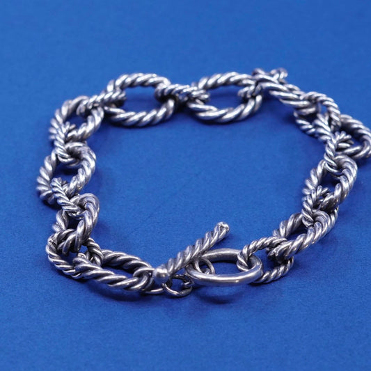 7”, 11mm, vtg Sterling silver handmade bracelet, 925 twisted cable circle chain