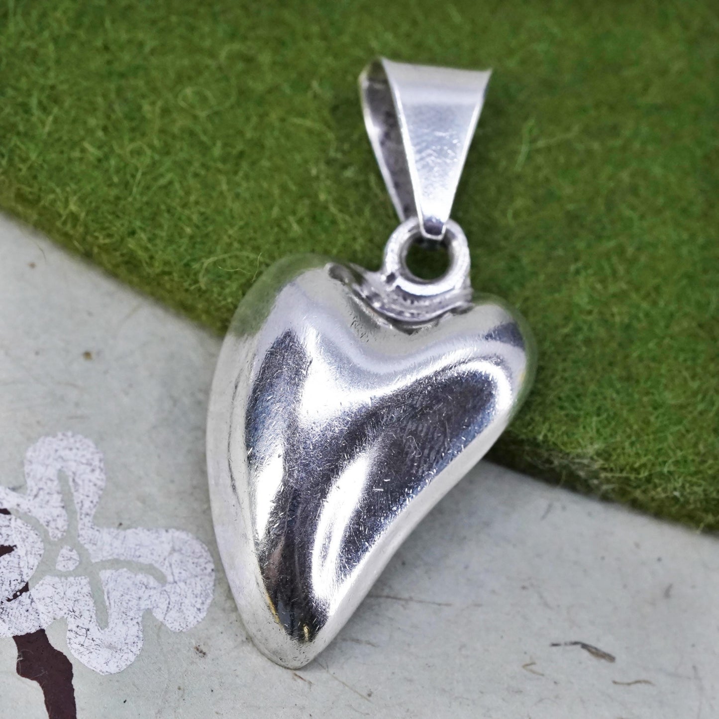 Vintage handmade sterling silver heart charm, 925 charm pendant