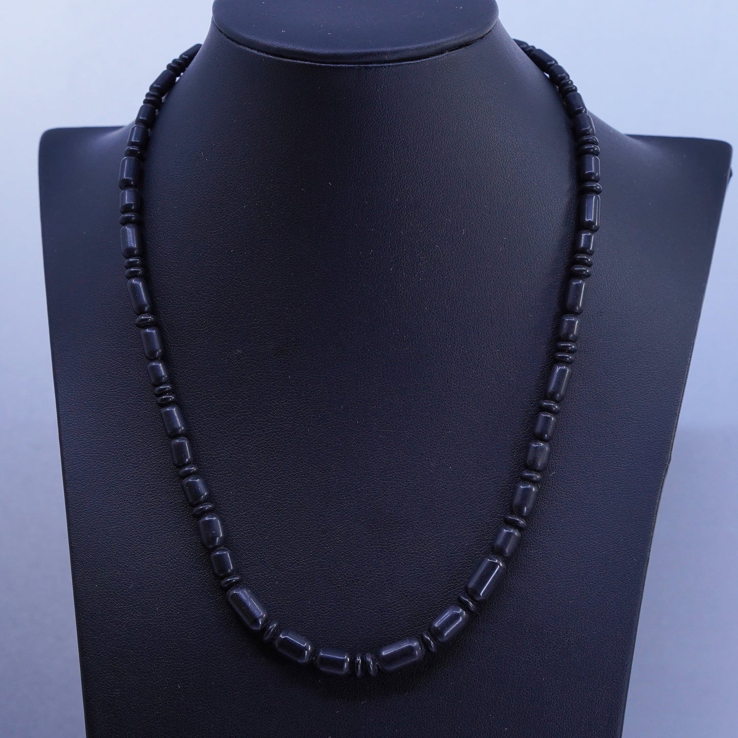 18+2”, vintage southwestern Sterling 925 silver handmade onyx chain necklace