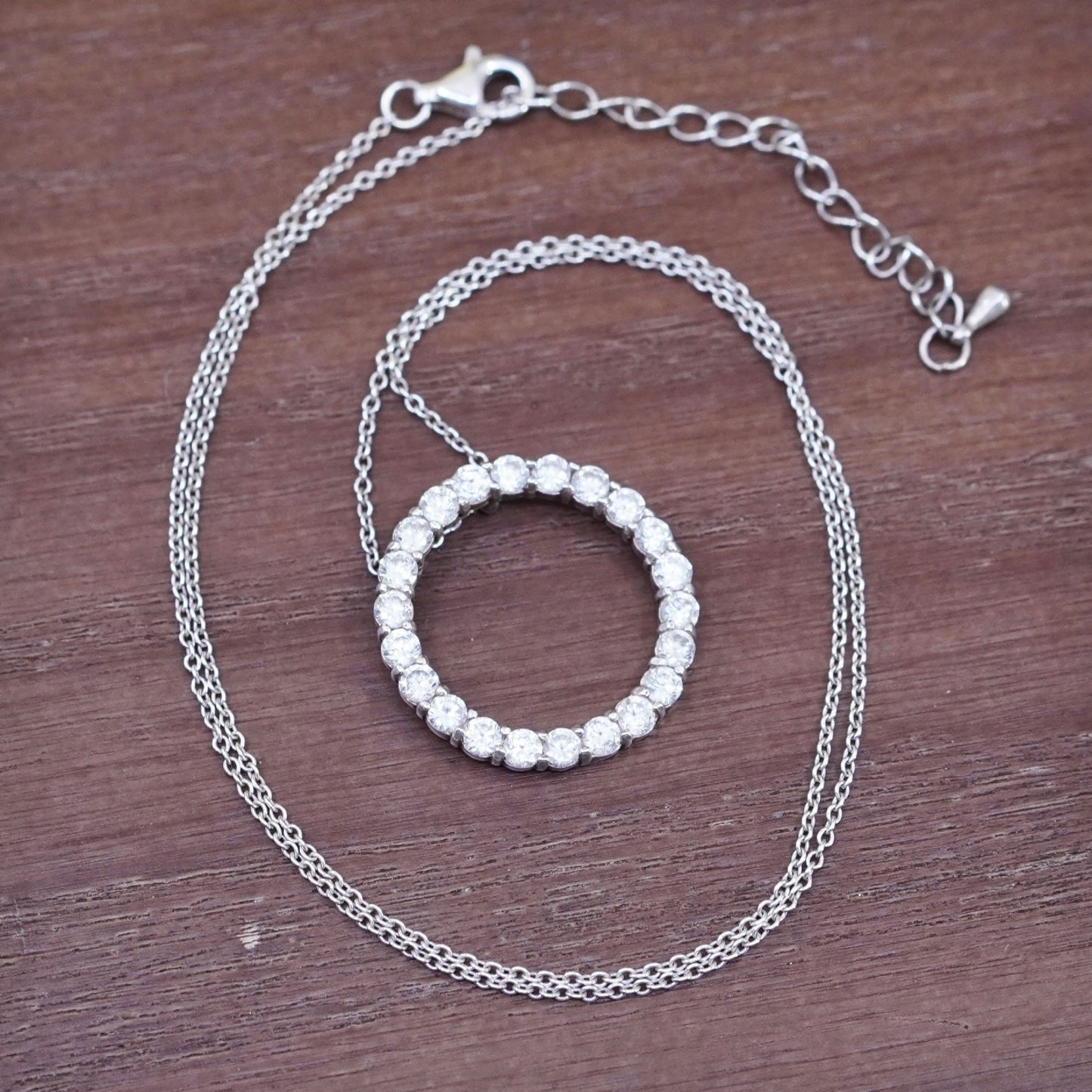 16+2”, vintage Sterling silver necklace, 925 circle chain w/ Cz circle pendant