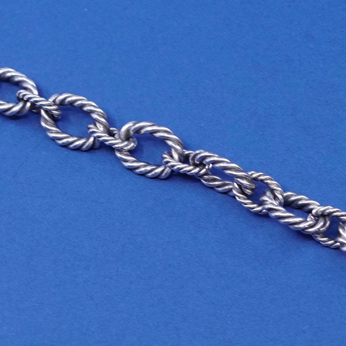 7”, 11mm, vtg Sterling silver handmade bracelet, 925 twisted cable circle chain