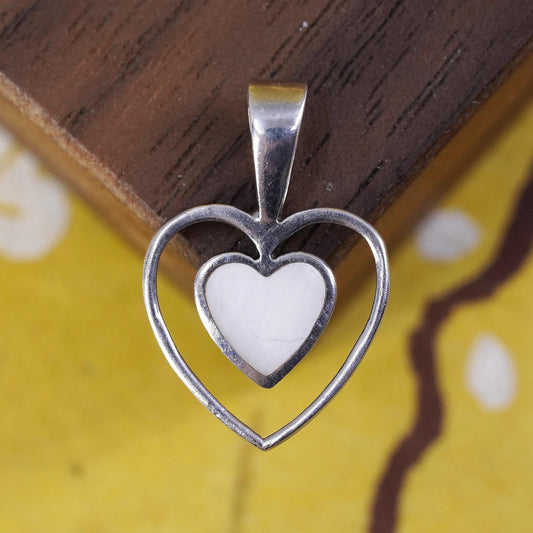 Vintage southwestern Sterling silver charm, 925 heart mother of pearl pendant