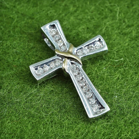 Vintage sterling silver pendant, 925 cross handmade pendant with Cz