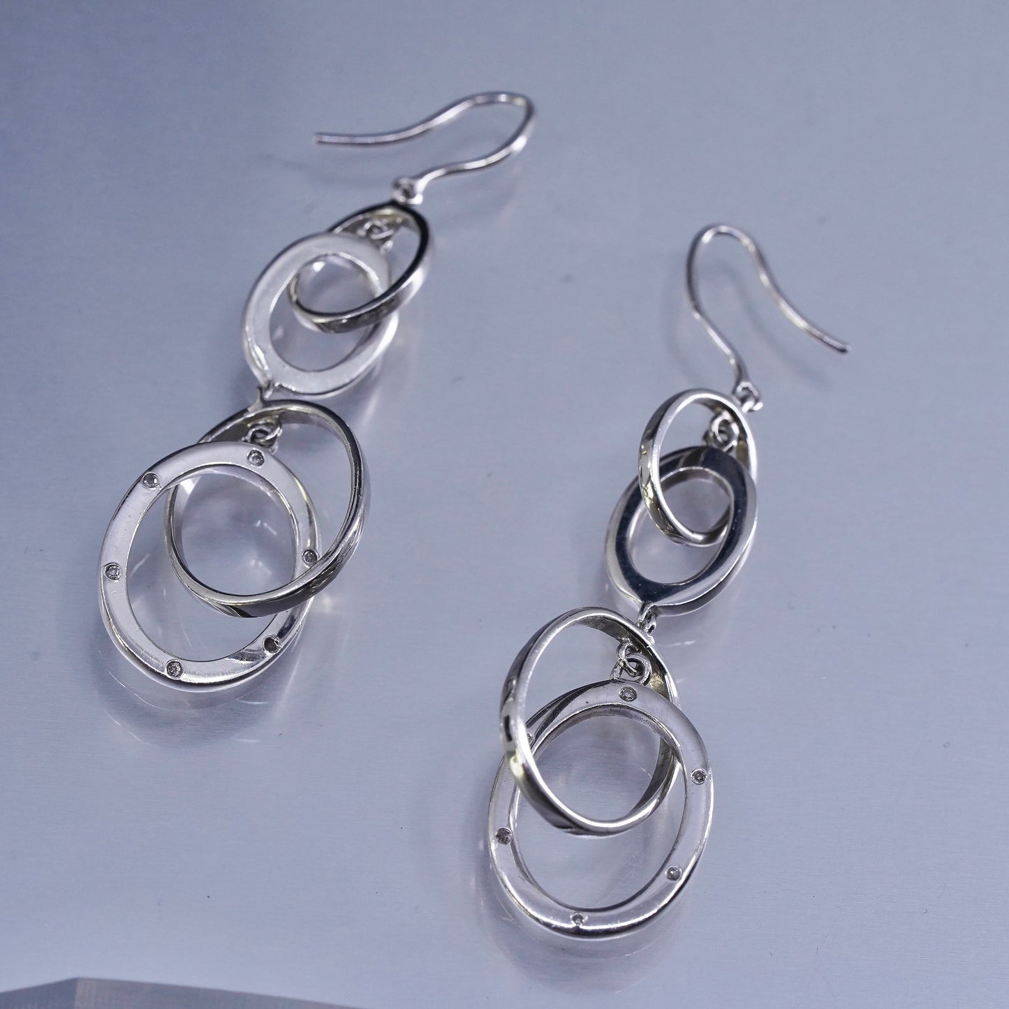 Estate Signed MRB 925 Sterling Silver Modernist entwined Oval Hoop Earrings