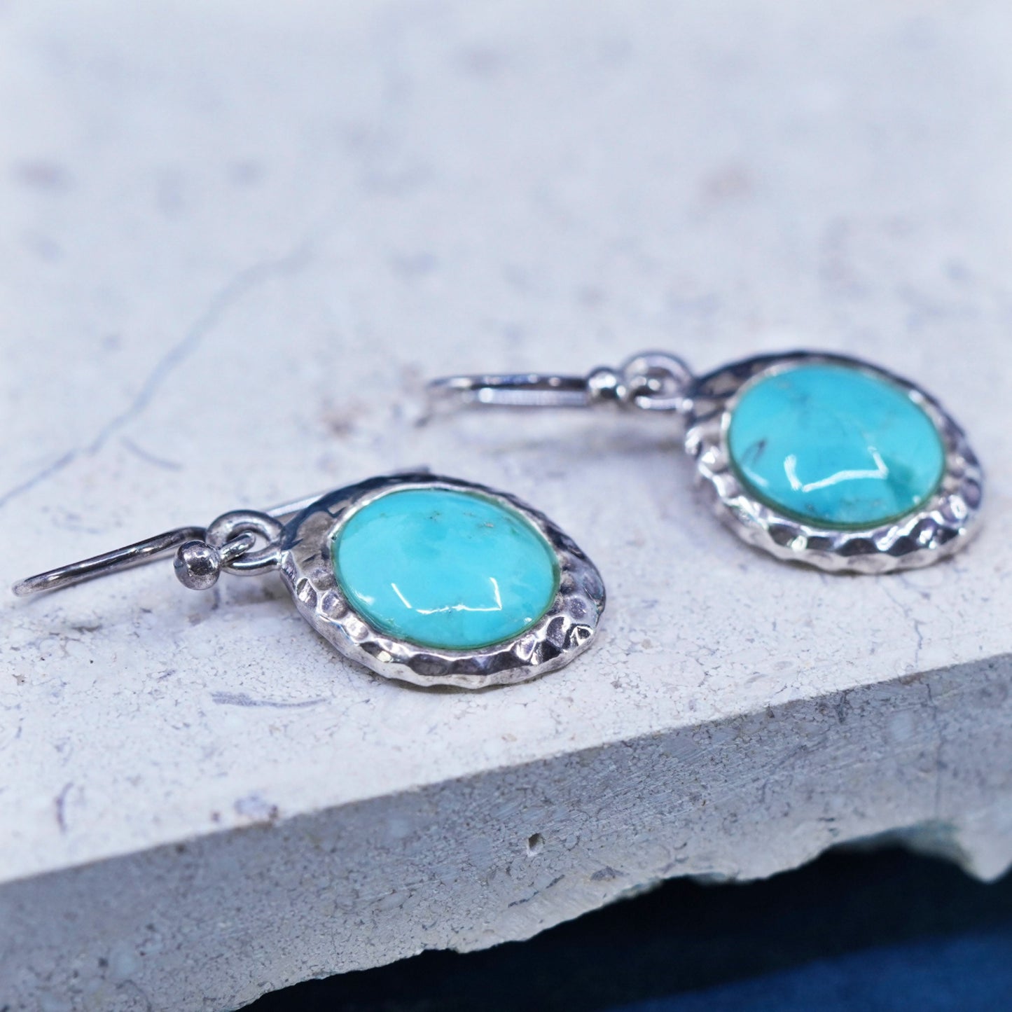 Barse Sterling 925 silver handmade hammered textured earrings oval turquoise