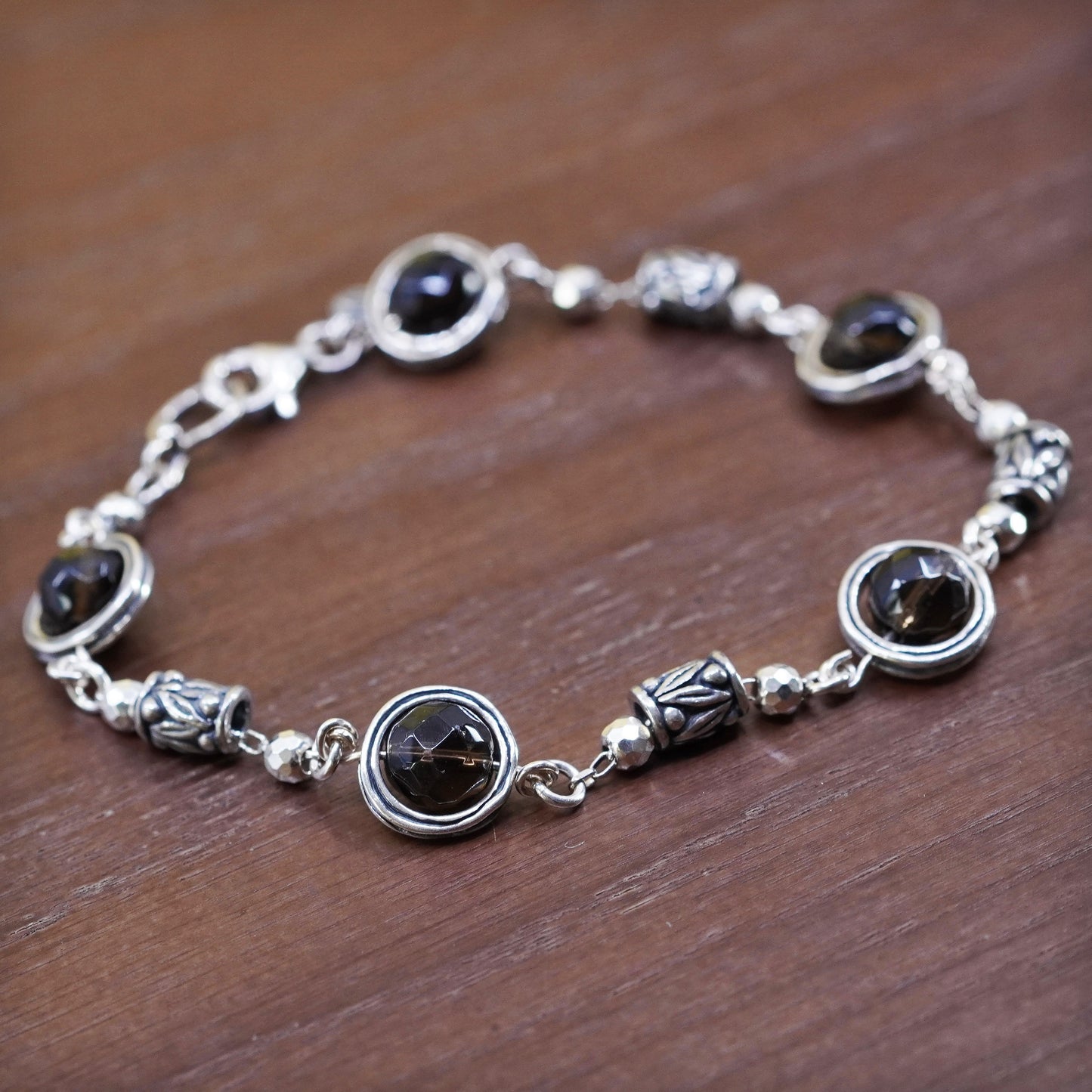 8”, Israel Paz PZ jewelry sterling 925 silver handmade bracelet w/ smoky quartz