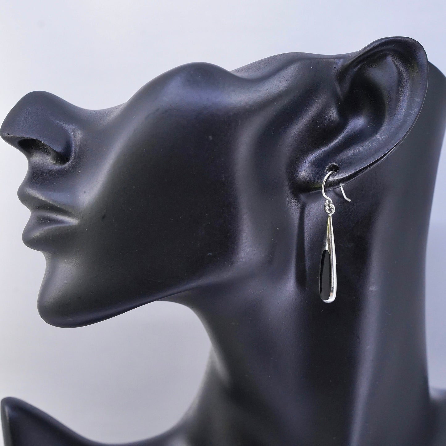 Vintage Sterling 925 silver handmade teardrop onyx earrings