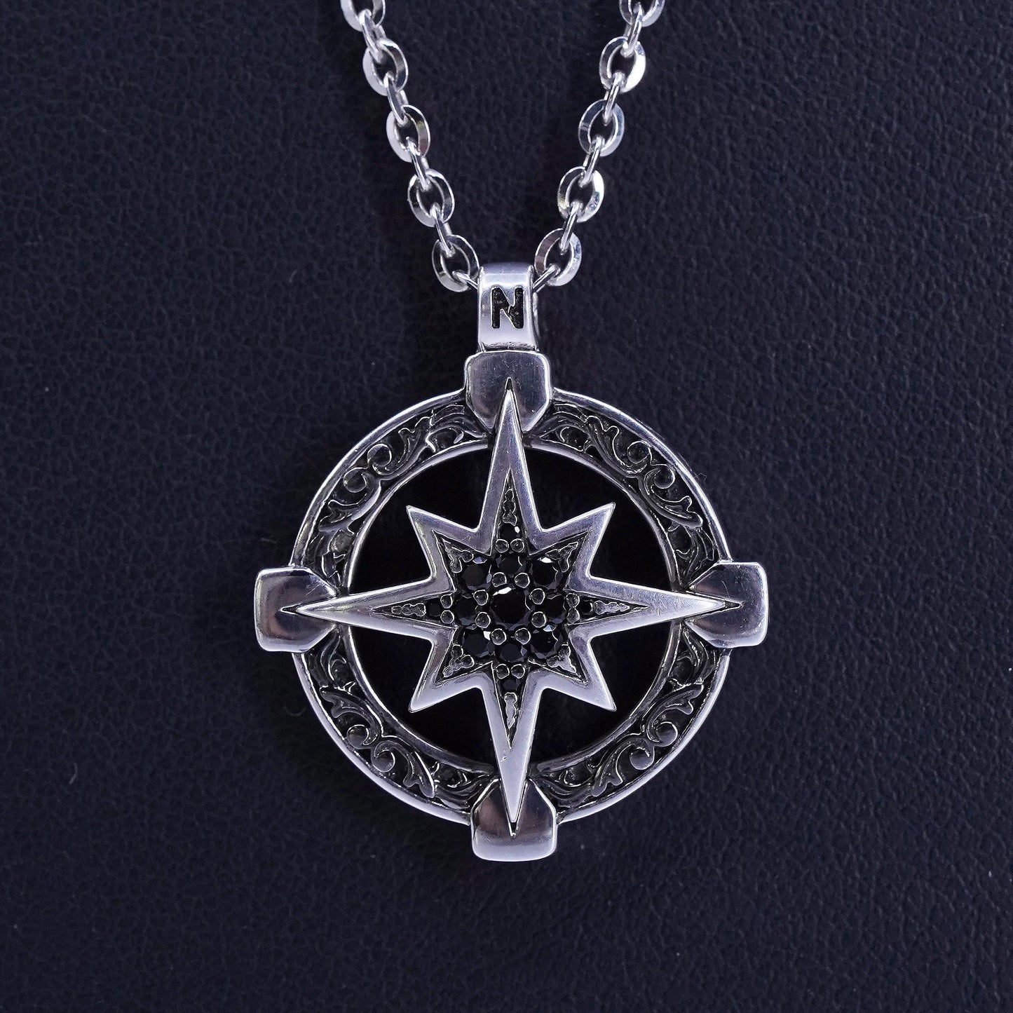 24” 3mm, Zancan Jewelry Sterling 925 silver necklace North Star compass pendant