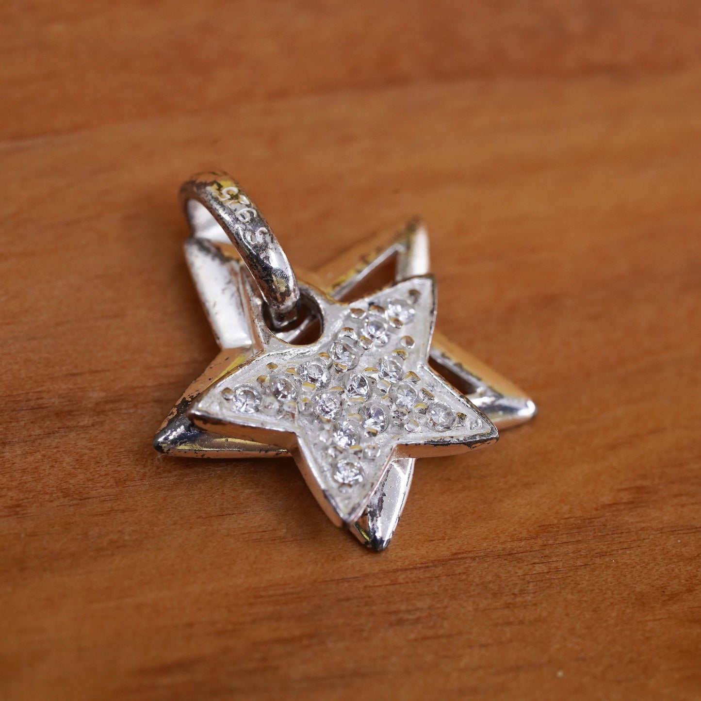 Vintage Sterling silver handmade pendant, 925 stars with crystals