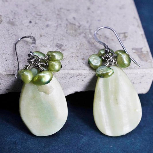 Sterling 925 silver earrings with green pearl and teardrop mother of pearl