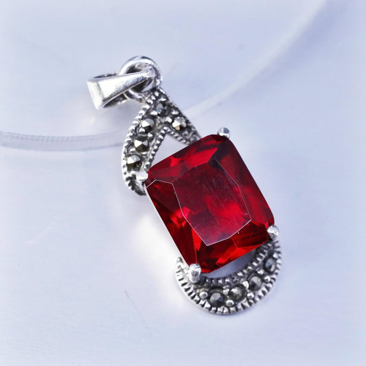 antique sterling 925 silver cross pendant with ruby and Marcasite