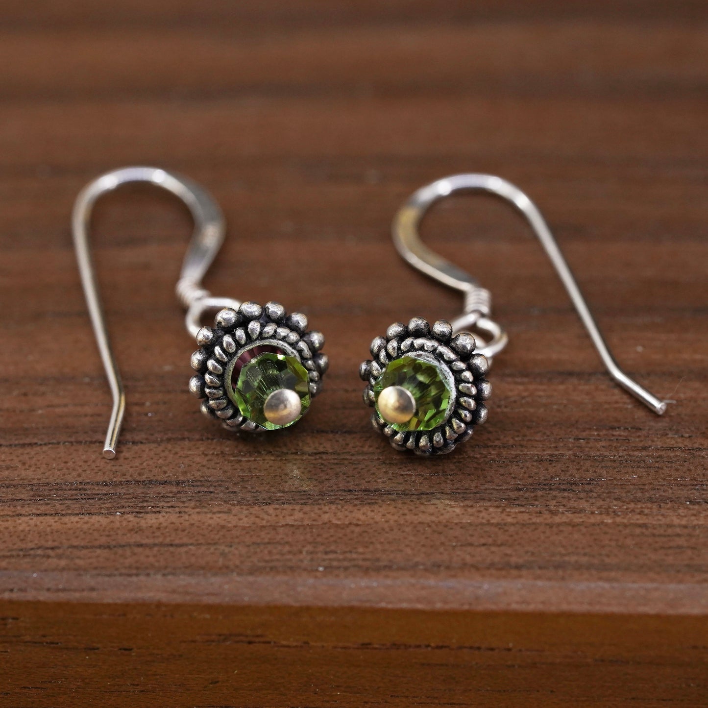 Vintage Sterling 925 silver handmade earrings with peridot drops