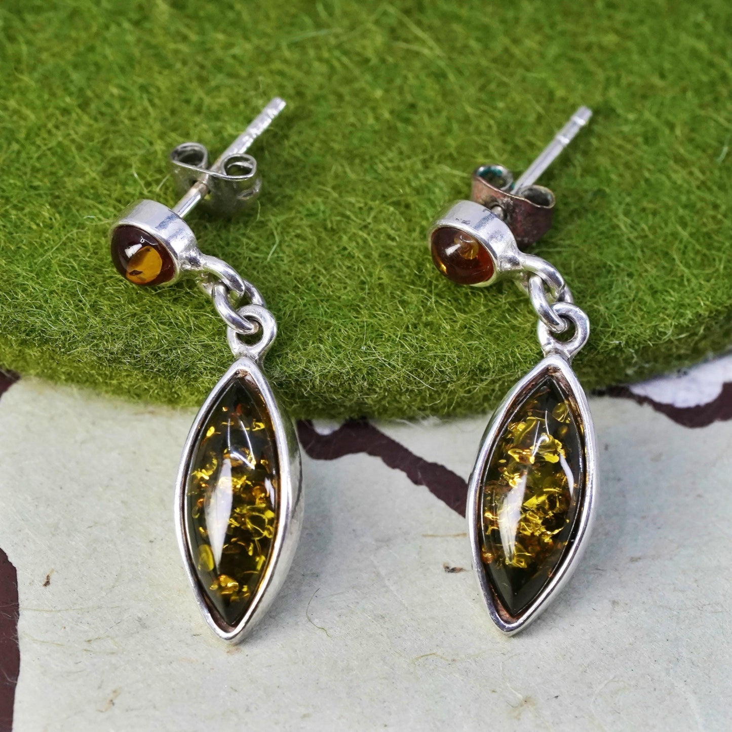 Vintage sterling silver 925 handmade earrings with honey Amber