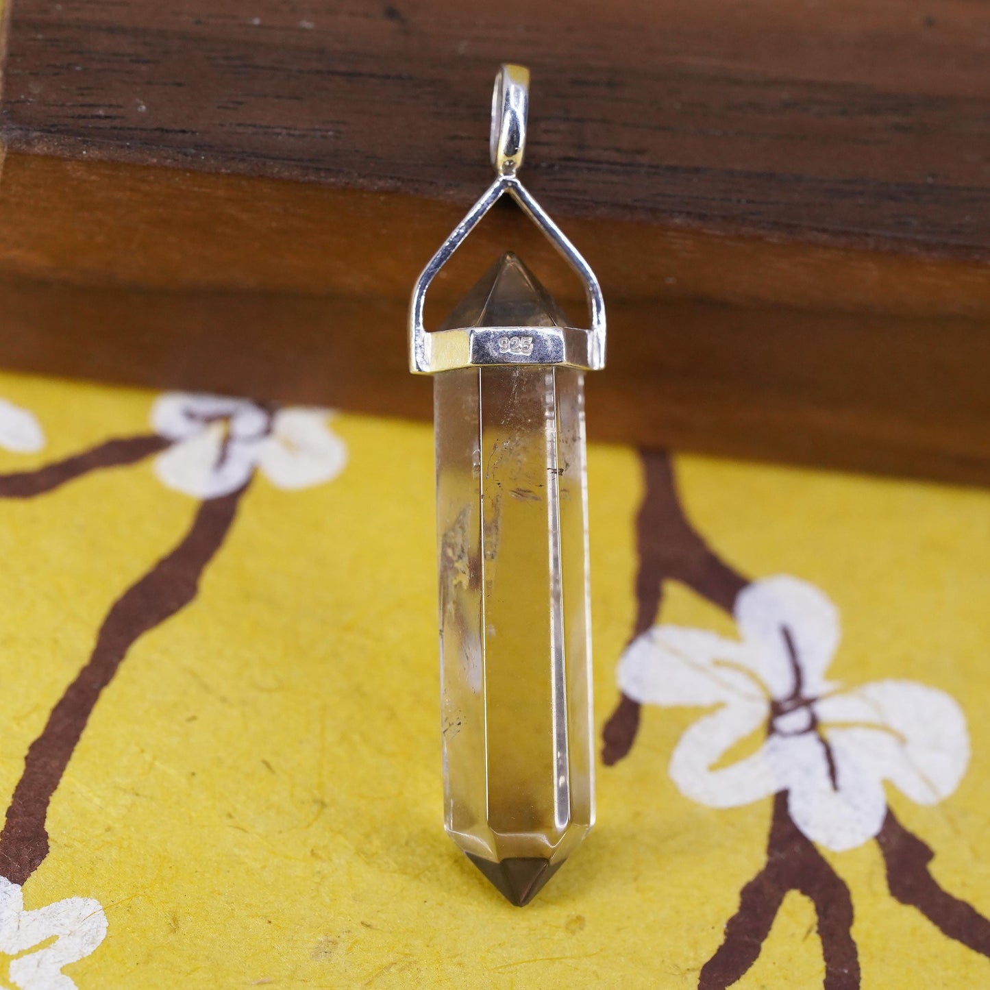 Vintage sterling 925 silver handmade healing crystal quartz pendant