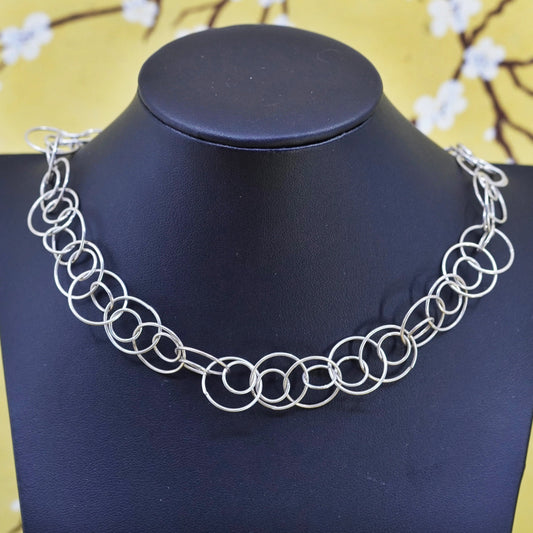 18”, vintage Sterling silver handmade necklace, 925 entwined circle chain