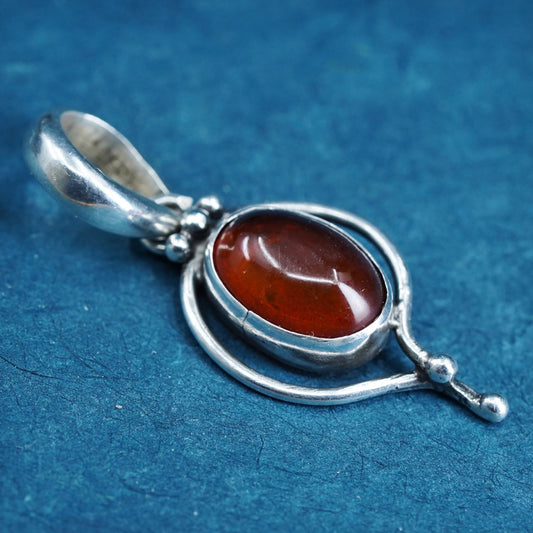 Vintage Sterling 925 silver handmade pendant with oval amber