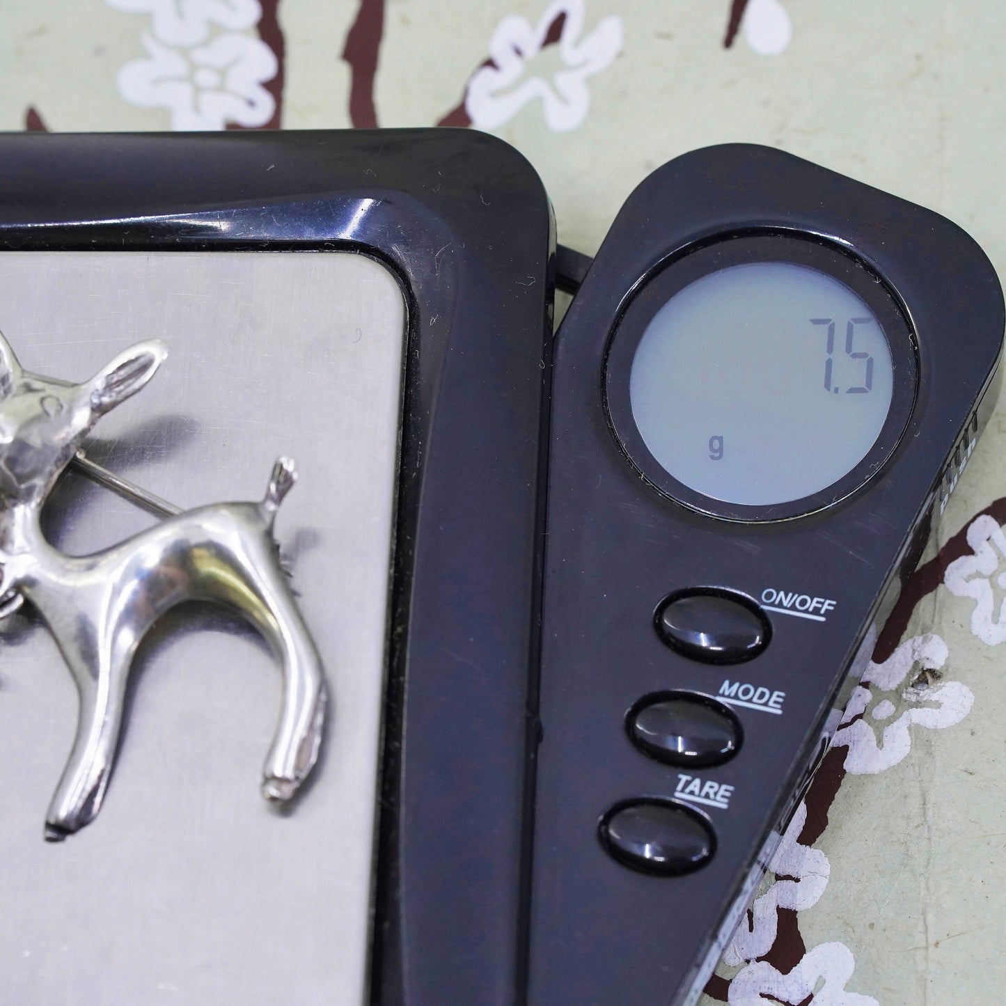 Vintage sterling silver handmade brooch, solid 925 silver deers, motherhood