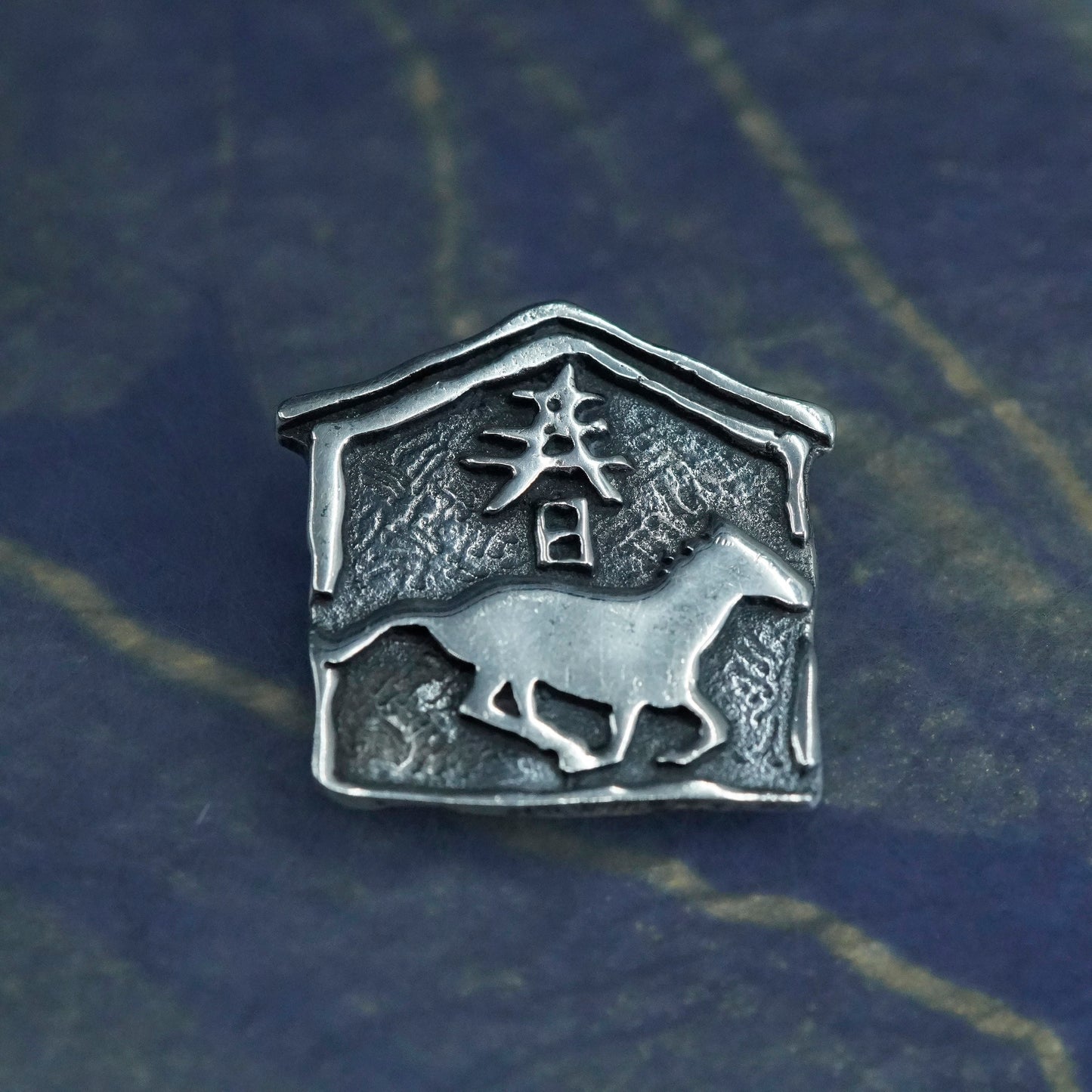 sterling silver handmade pendant, 925 horse portrait with Japanese word “spring