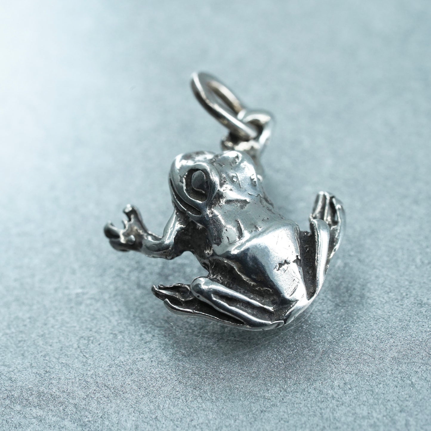 Vintage Sterling 925 silver handmade pendant, frog charm