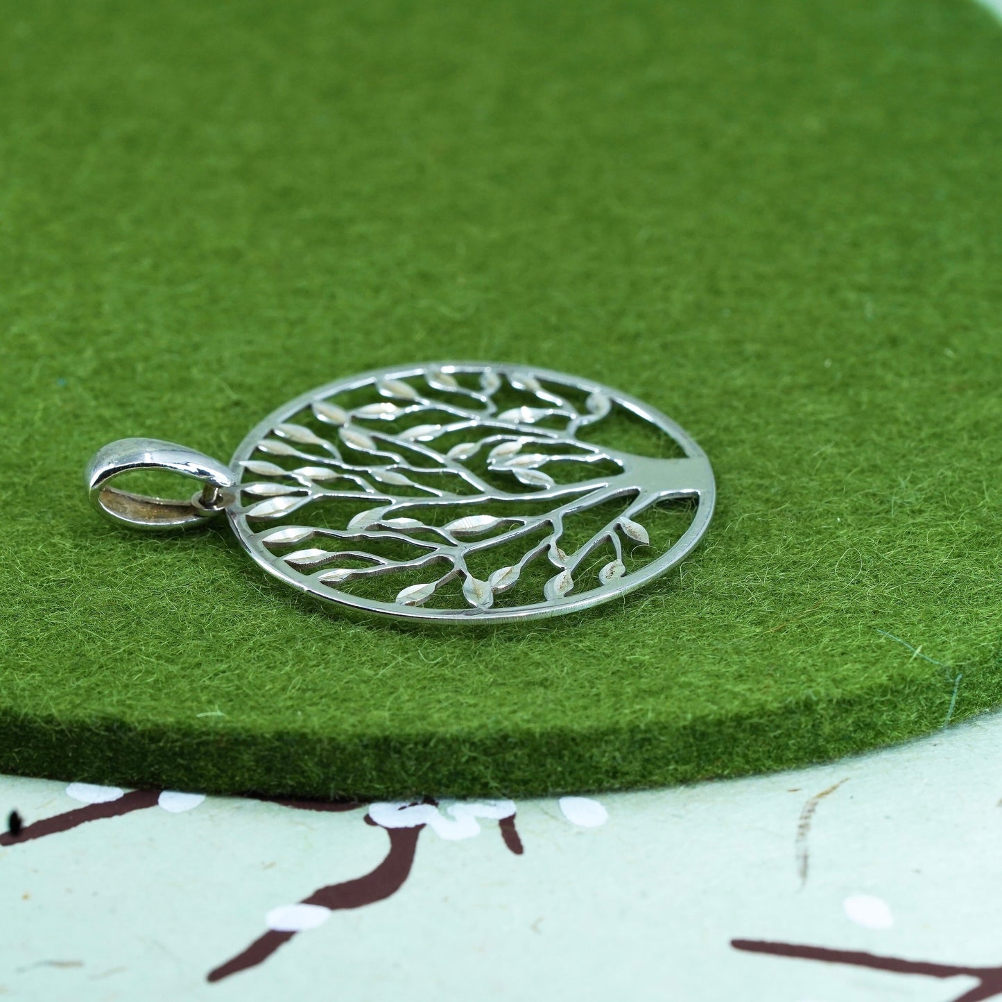 Vintage sterling silver handmade pendant, 925 filigree family tree tag charm