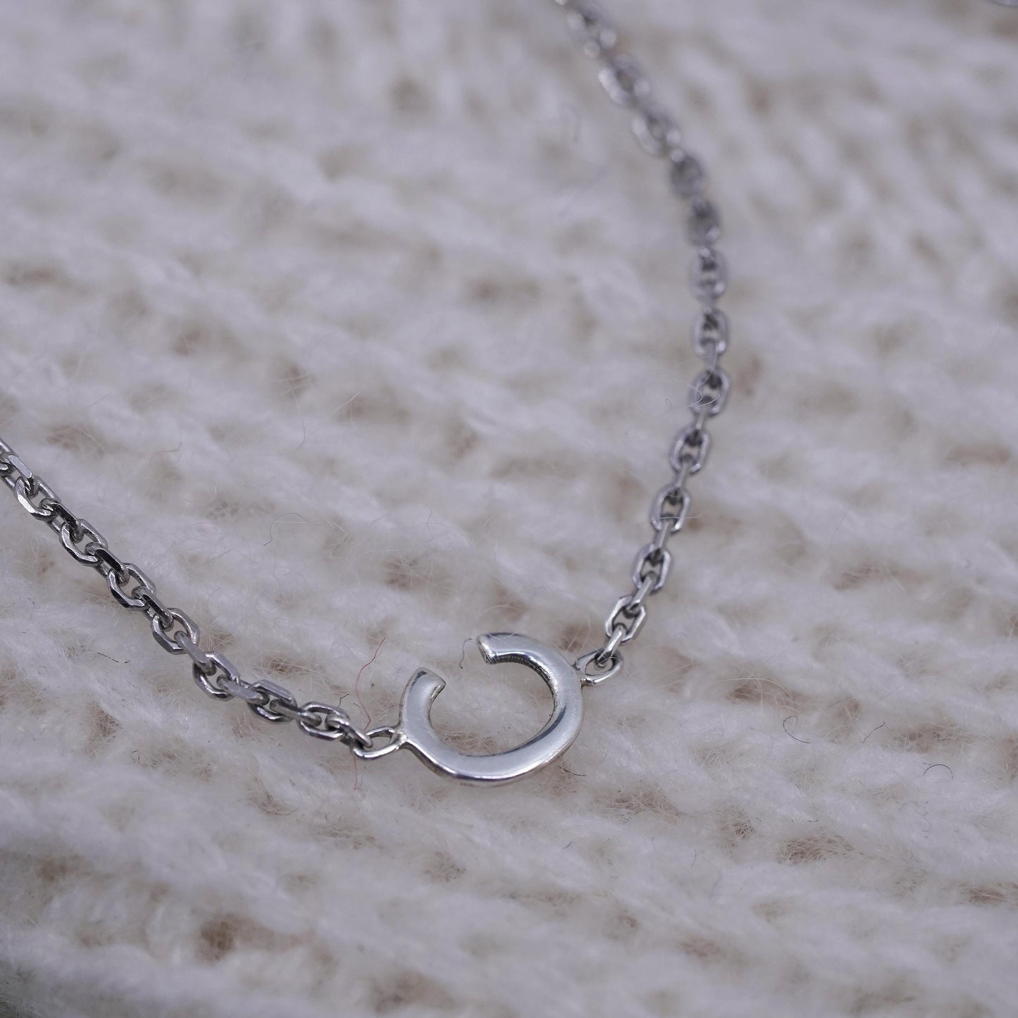 15+2", sterling silver necklace, circle chain with letter initial C pendant