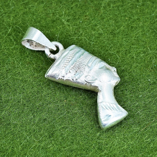world traveler Sterling silver handmade pendant, 925 charm pharaoh Nefertiti
