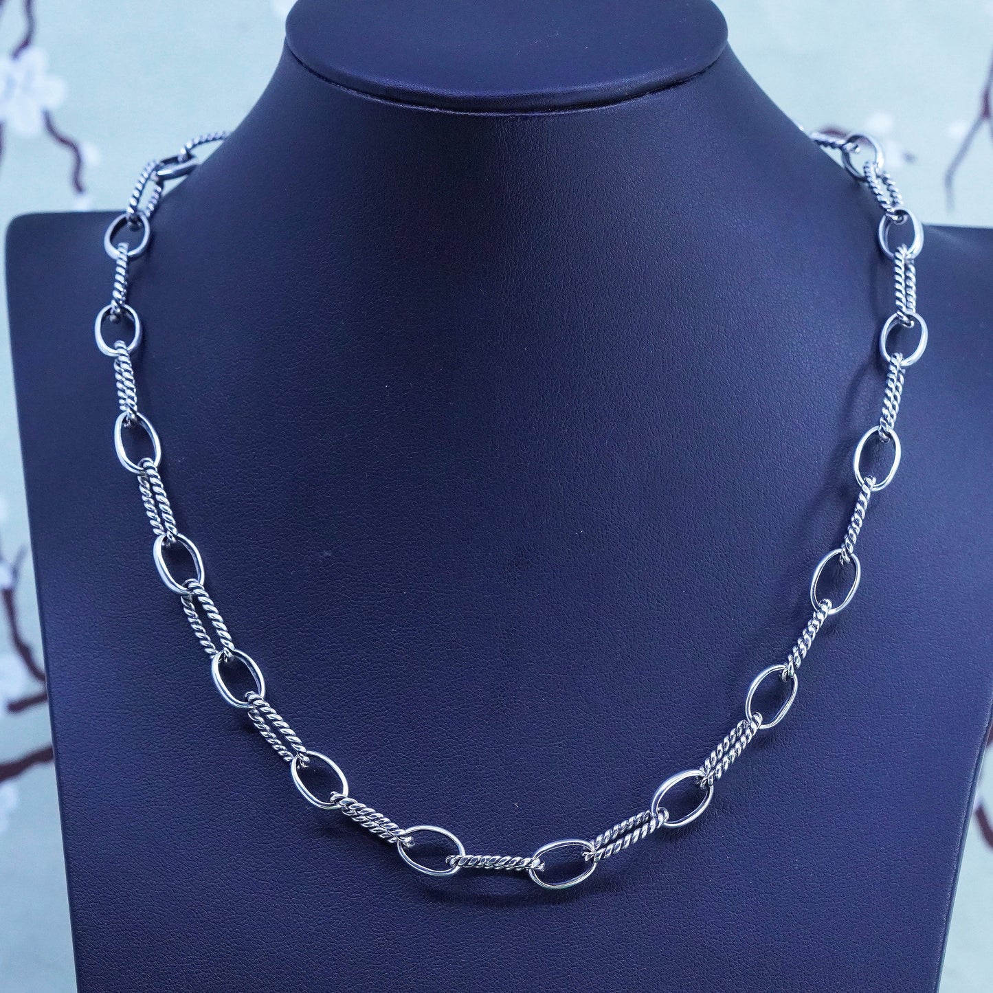 18", vintage sterling silver handmade necklace, 925 elongated cable chain