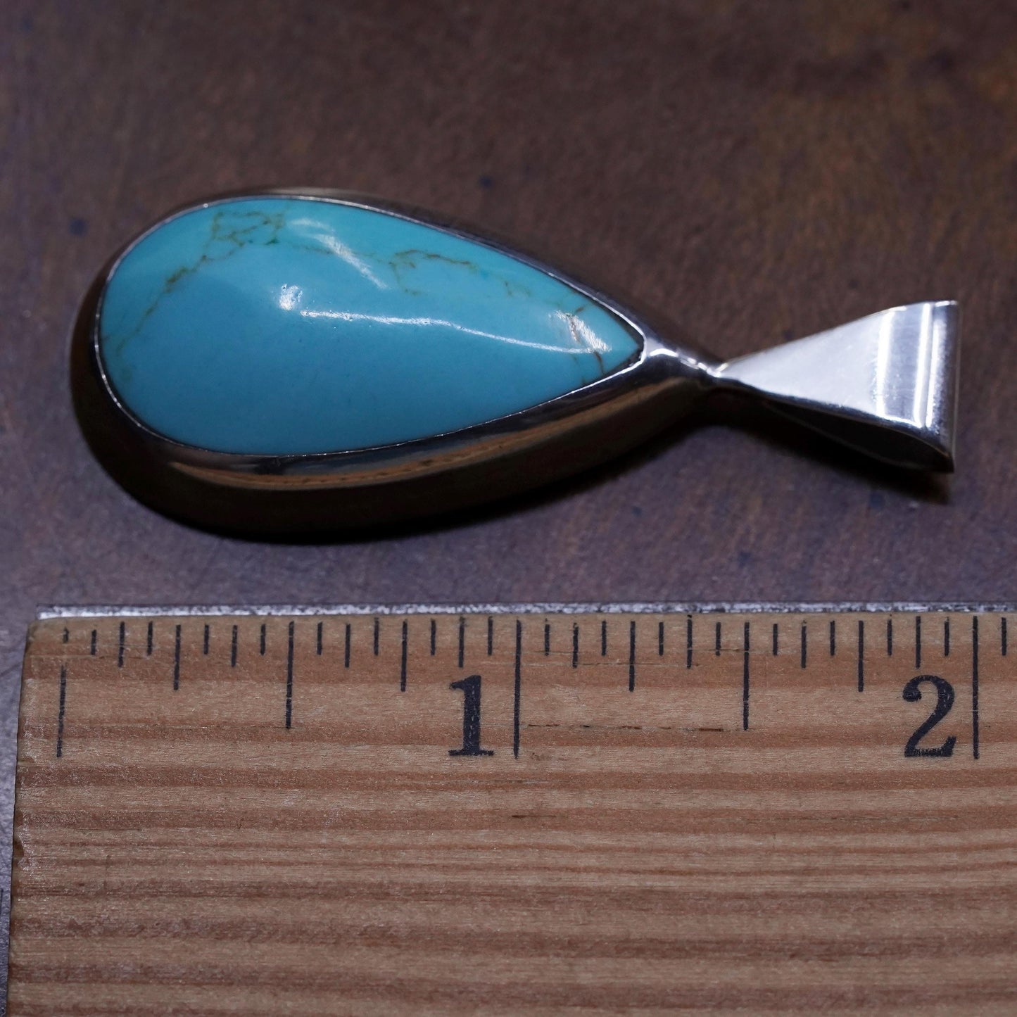 Vintage Mexican Sterling silver handmade pendant, 925 teardrop with turquoise