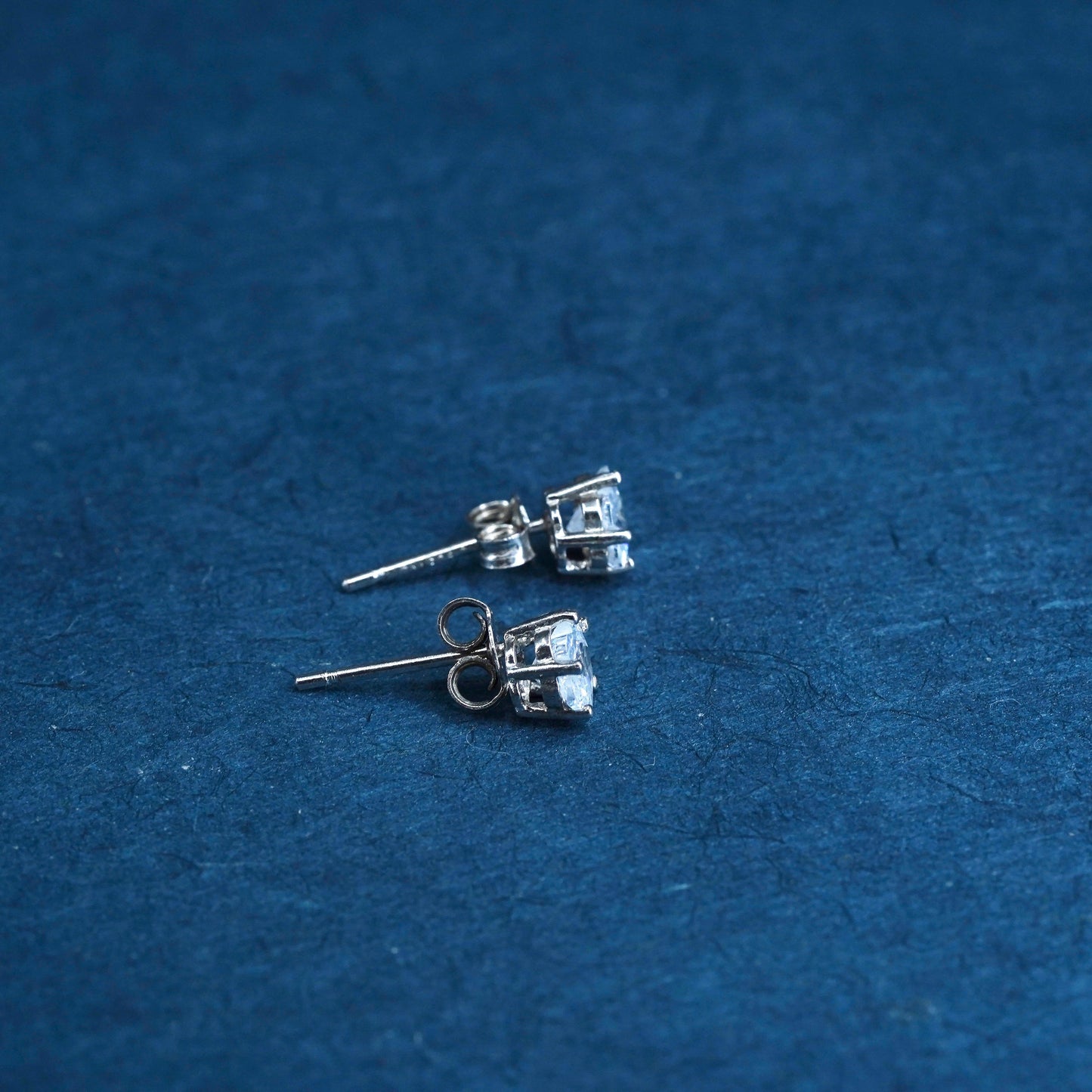 4mm, Vintage sterling silver handmade earrings, square 925 studs with CZ