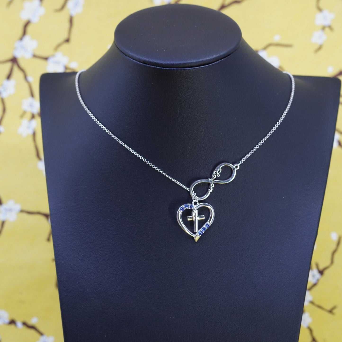 20”, Sterling silver necklace, 925 circle chain heart cross pendant name “lagan