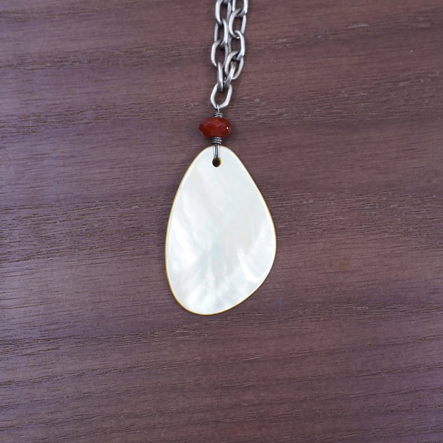 16”, sterling silver 925 handmade necklace w/ mother of pearl teardrop pendant