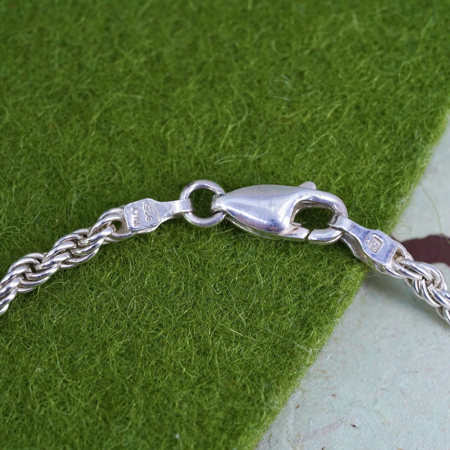 7.75”, 3mm, vintage Sterling silver rope chain, Italy 925 men’s bracelet