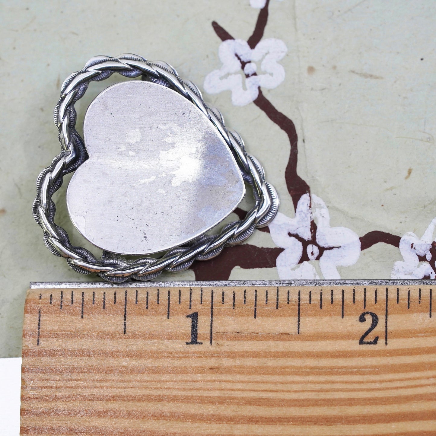 Vintage Beau Sterling silver handmade brooch, blank 925 silver heart pin