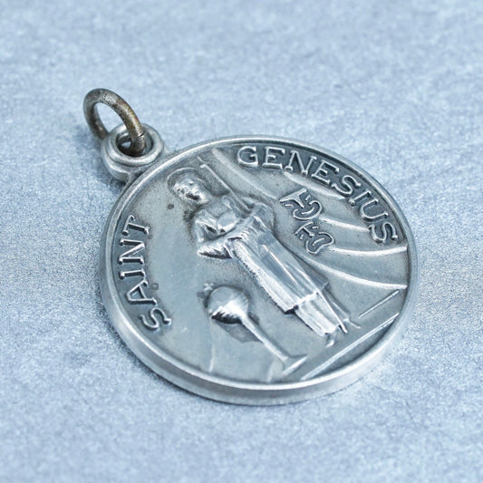 Vintage Theda sterling 925 silver handmade Saint Genesius pendant charm