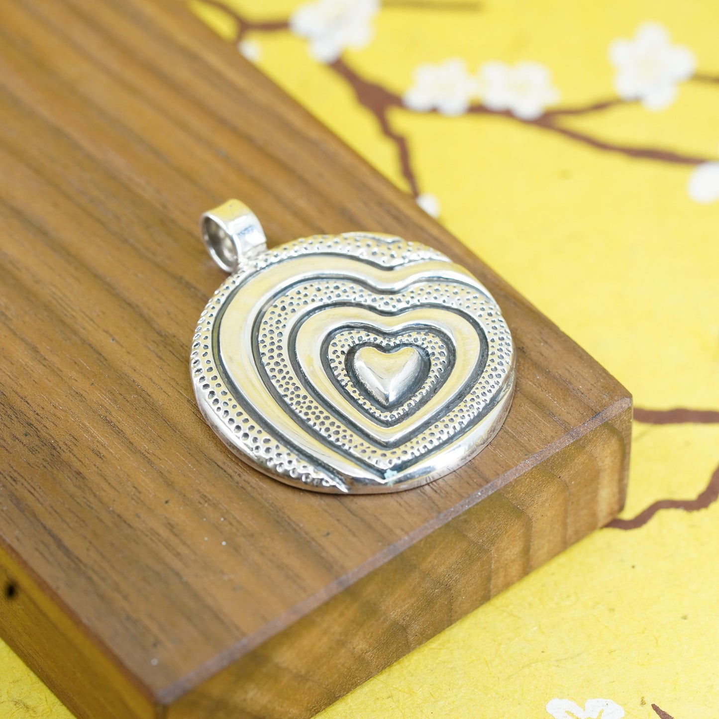 Vintage Sterling silver handmade pendant, 925 heart charm