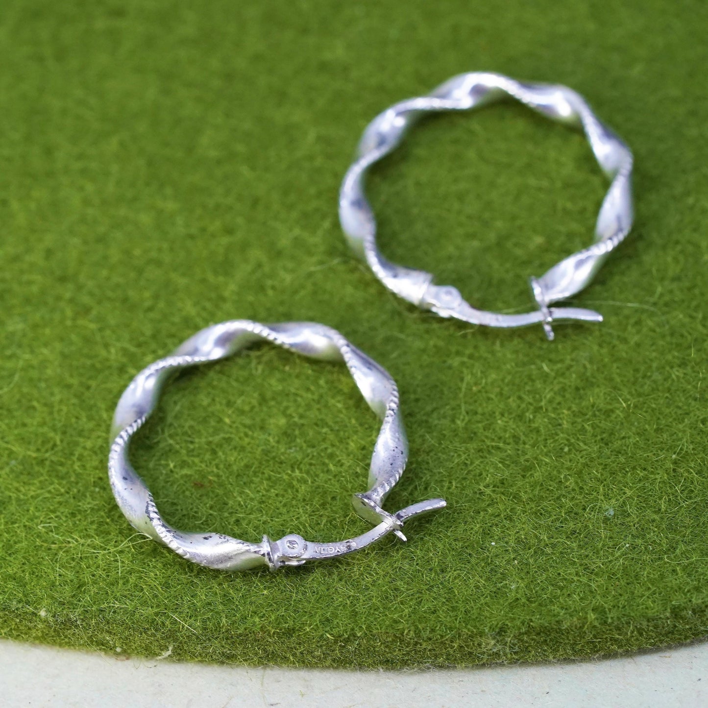 1", Vintage sterling silver loop earrings, twisted minimalist primitive hoops