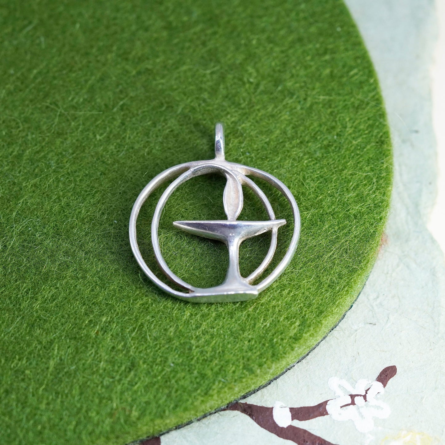 sterling silver handmade pendant, modern 925 silver cocktail glass circle