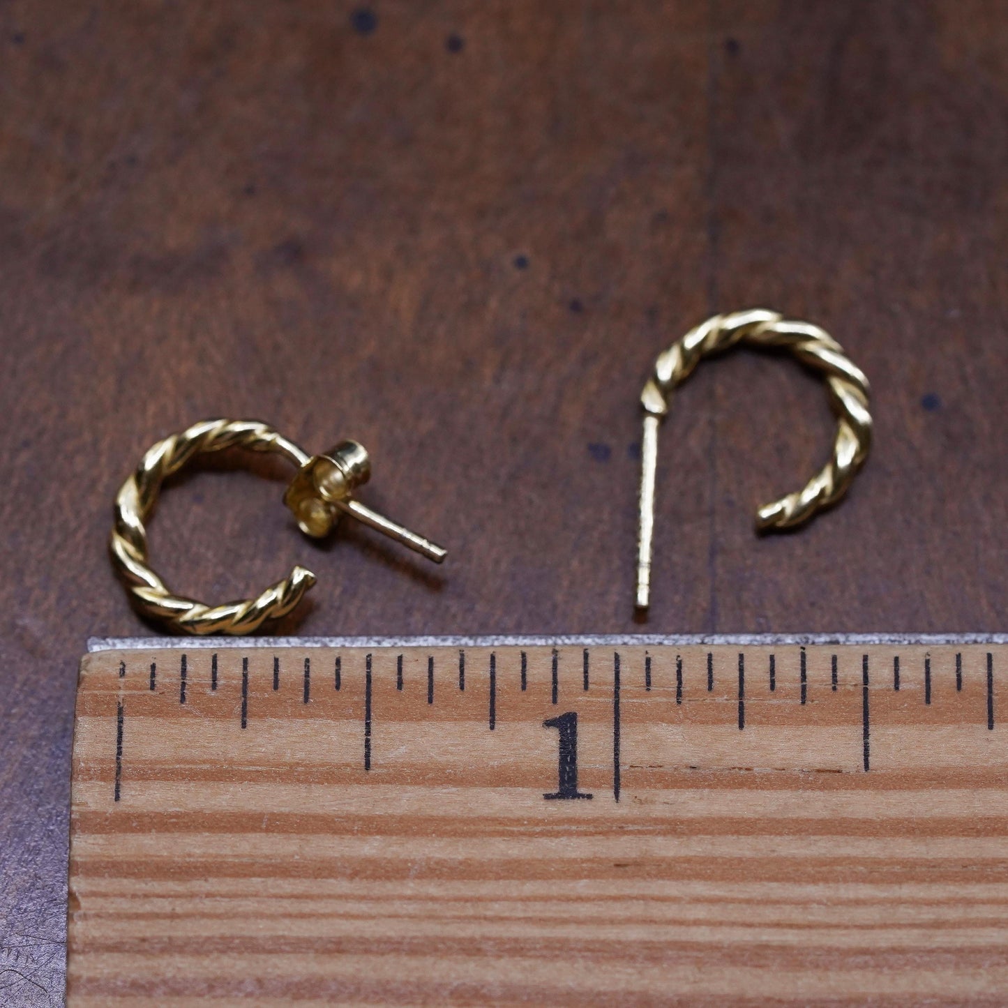 0.5”, VTG Vermeil gold over Sterling 925 silver cable earrings, huggie studs