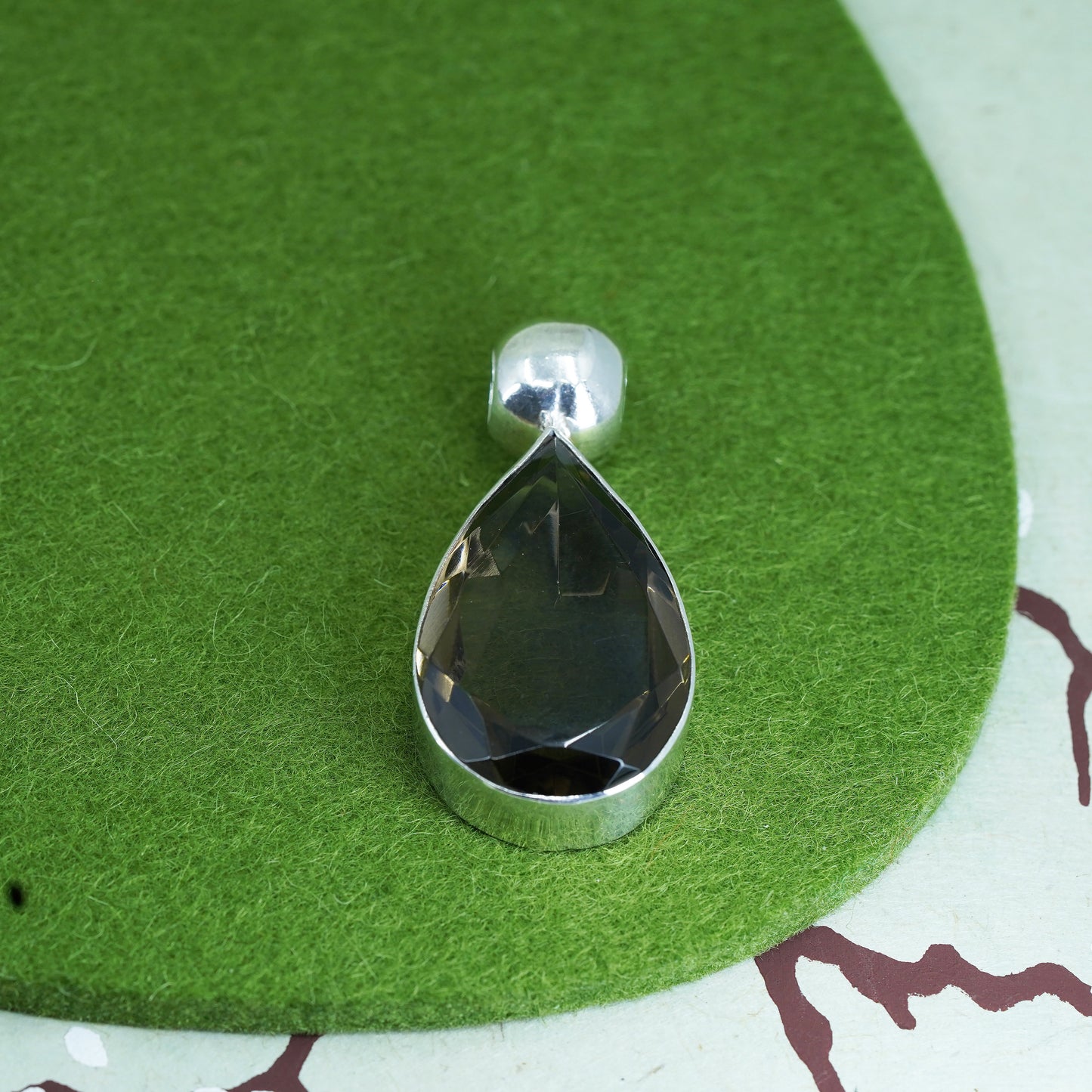 vintage Sterling silver 925 handmade pendant with teardrop shaped smoky quartz