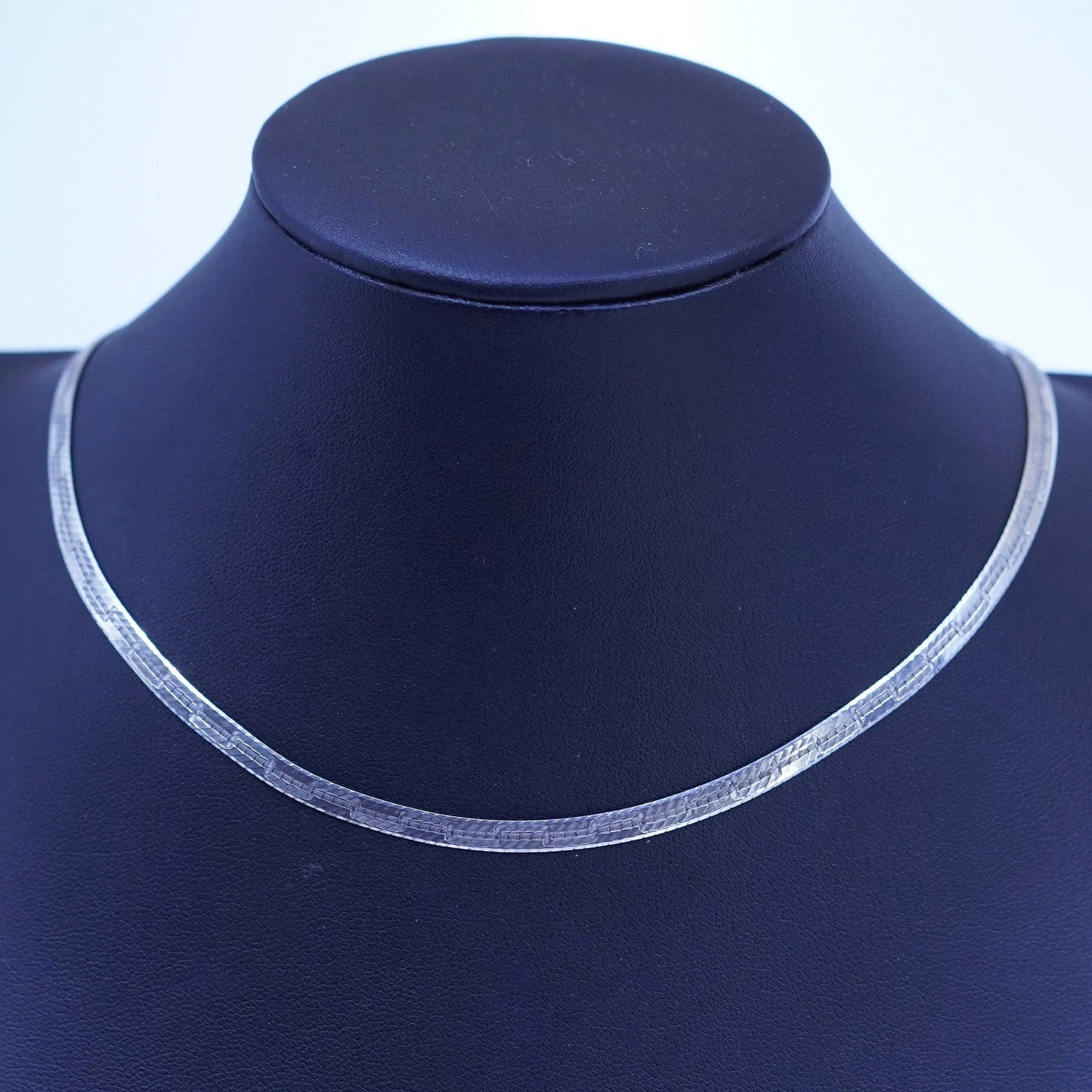 18” 5mm, vintage Italy Sterling 925 silver textured herringbone chain necklace