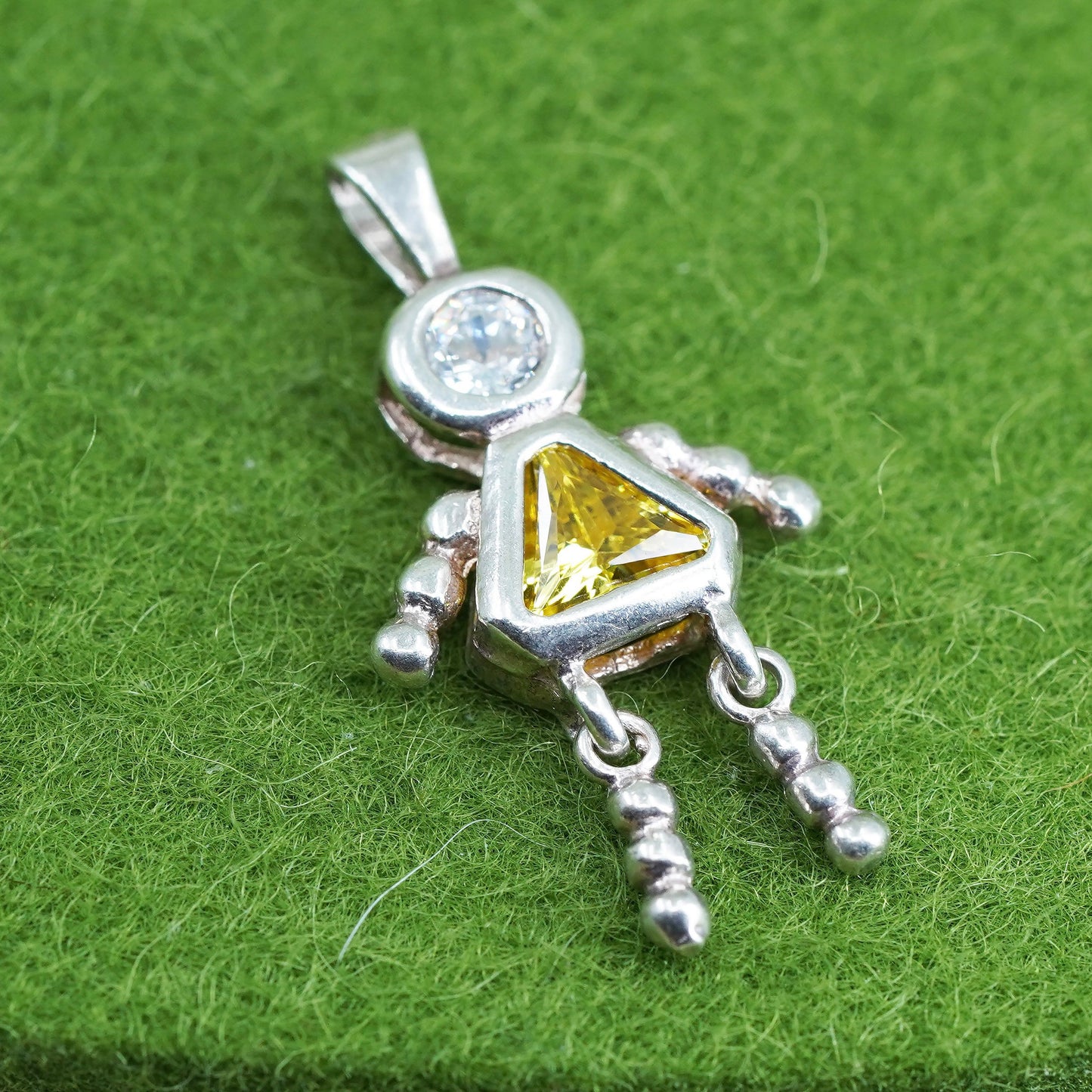 Vintage sterling 925 silver birthstone pendant with citrine girl figure charm