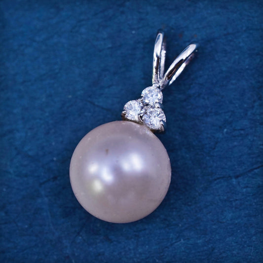 Vintage Sterling 925 silver handmade pendant with pink pearl and cz around