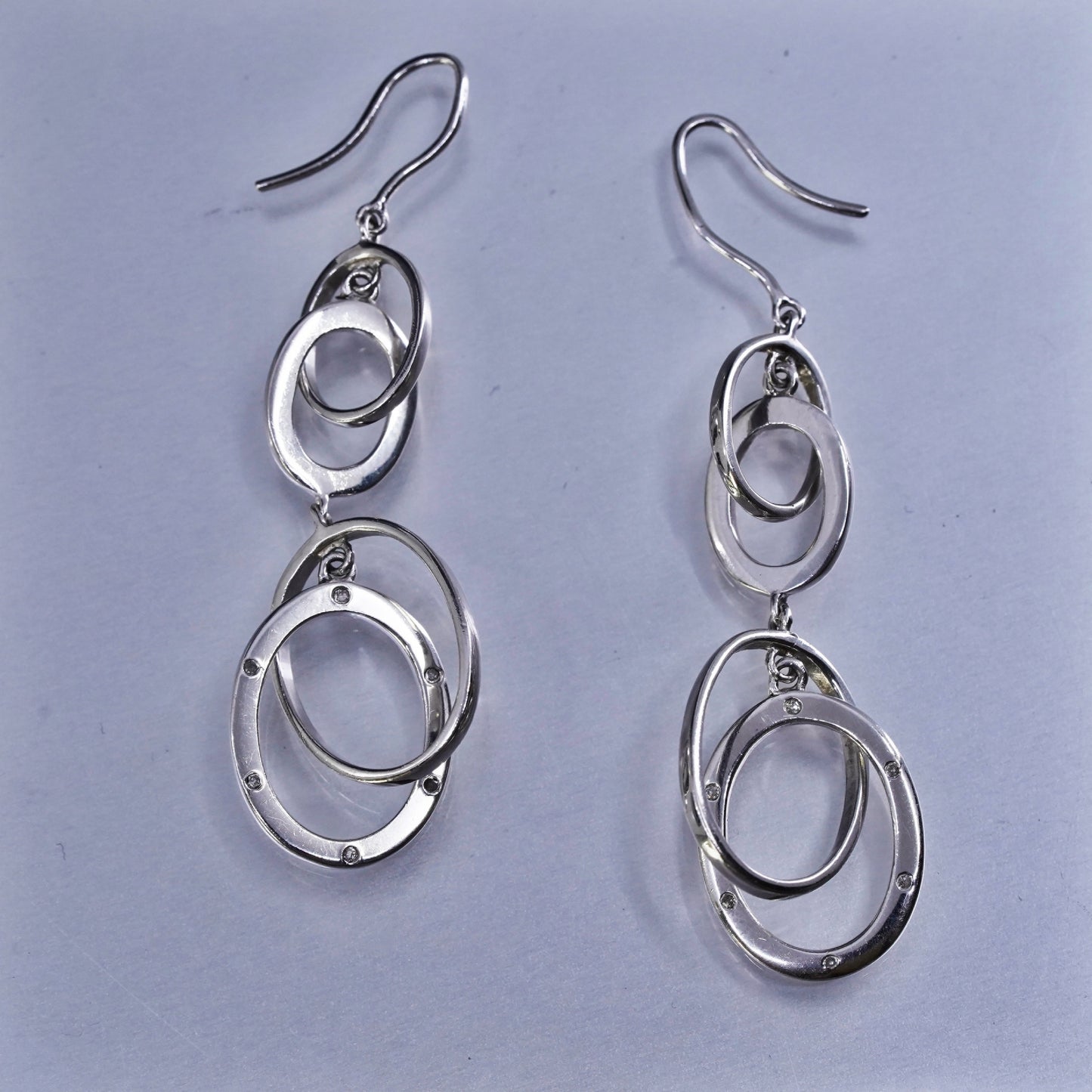 Estate Signed MRB 925 Sterling Silver Modernist entwined Oval Hoop Earrings